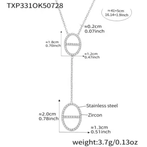 TXP331-Steel Y-Shaped Zircon Necklace 41 5cm