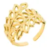 Wholesale PVD Coated Real Gold Plated Leaf 304 Stainless Steel Hip-Hop Waterproof Non Tarnish Open Ring