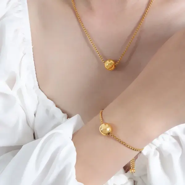 Wholesale 304 Stainless Steel Geometric PVD Coated 18K Gold Plated Real Gold Plated IG Style Simple Style Waterproof Non Tarnish Plating Gold Bracelets Earrings Necklace