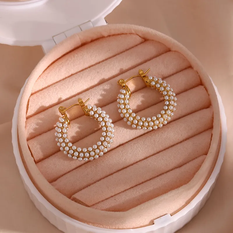 Wholesale PVD Coated Real Gold Plated 18K Gold Geometric 304 Stainless Steel Fashion Waterproof Non Tarnish Hoop Earrings