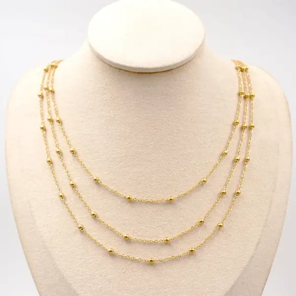 Ferroalloy Solid Color Vacuum Plating Real Gold Plated Retro Waterproof Non Tarnish Handmade Plating Ball Chain Gold Necklace