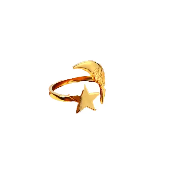 Wholesale PVD Coated Real Gold Plated 18K Gold Star Moon 304 Stainless Steel Casual Retro Waterproof Non Tarnish Open Rings