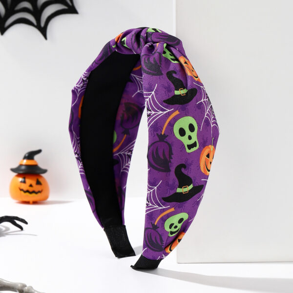 Wholesale Fabric Halloween Spider Skull Pumpkin Knotted Wide Brim Headband