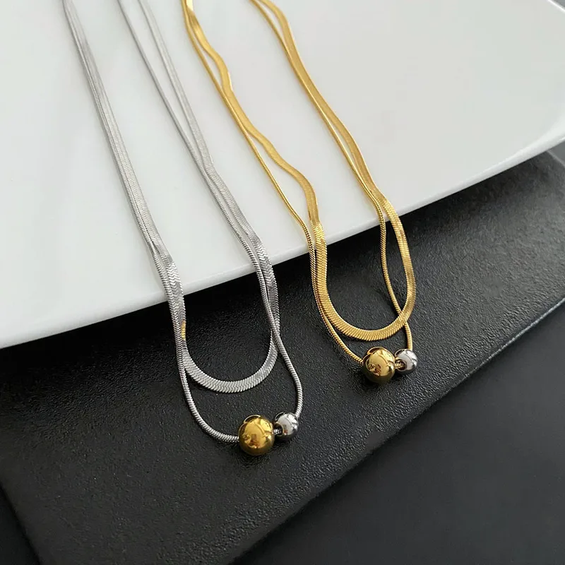 Vacuum Plating Real Gold Plated 18K Gold Gold Plating Sier Plated Round 304 Stainless Steel INS Style Waterproof Non Tarnish Titanium Steel Layered Necklaces