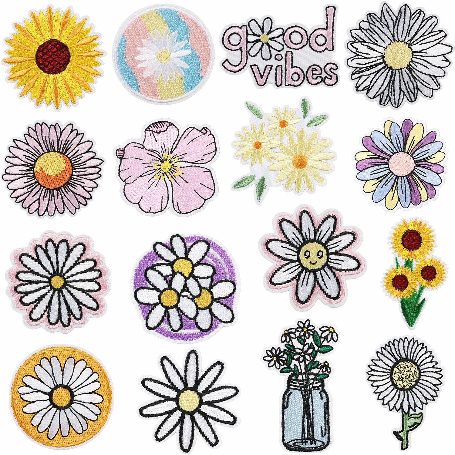 Wholesale Xiaotian flowers blossom embroidery cloth stickers bag decoration patch stickers thermal transfer printing colorful flower embroidery sticke