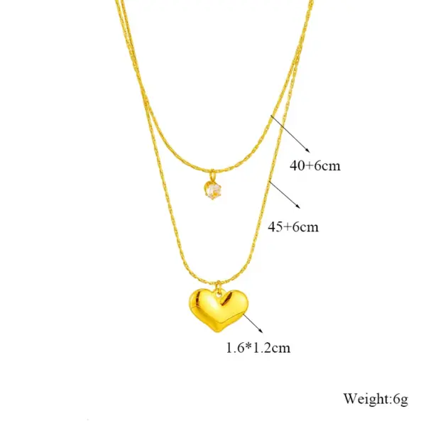Wholesale Jewelry Basic Heart Shape 304 Stainless Steel Rhinestones 18K Gold Plated Gold Plated Stainless Steel Necklaces
