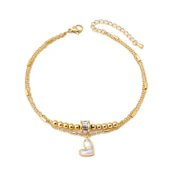 1 Piece Heart Shape Stainless Steel Waterproof Non Tarnish Shell PVD Coated Real Gold Plated Women'S Anklet