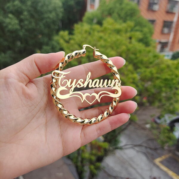 Wholesale European and American personality stainless steel name coarse thread earrings gold custom English letters love ear ring Mother's Day