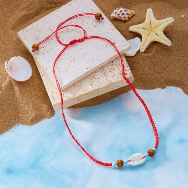 oly-b0962dab681e4042494b45718446b6c2 Wholesale Fashion Holiday Beach Style Multicolor Shell Wooden Beads Woven Necklace Mix and Match Adjustable Handmade Woven Jewelry