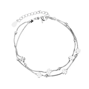 Double-Layer Four-Leaf Clover Bracelet / Copper (White Gold Color)