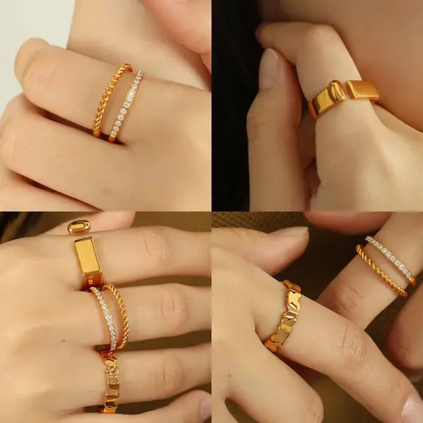 Wholesale PVD Coated Real Gold Plated 18K Gold Irregular Ditsy Floral 304 Stainless Steel Simple Style Waterproof Non Tarnish Adjustable Ring