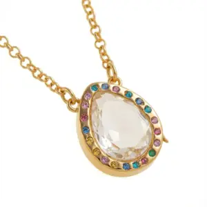 Water Drop Colored Diamond Glass Photo Box Necklace