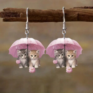 Wholesale Cute Umbrella Kitty Acrylic Earrings 2024 New Romantic Kitty Earrings for Gift