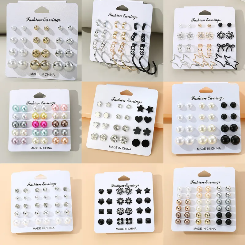 Wholesale 1 Set Simple Style Korean Style Pentagram Pearl Flower Inlay Alloy Artificial Pearls Artificial Diamond Ear Studs
