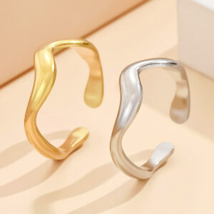 Wholesale Cross-border irregular curved wave plain ring ring women's opening titanium steel adjustable simple ins ring jewelry