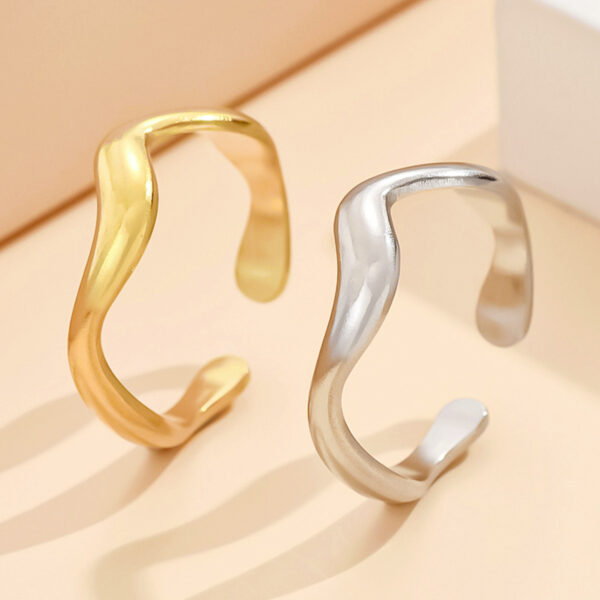 Wholesale Cross-border irregular curved wave plain ring ring women's opening titanium steel adjustable simple ins ring jewelry