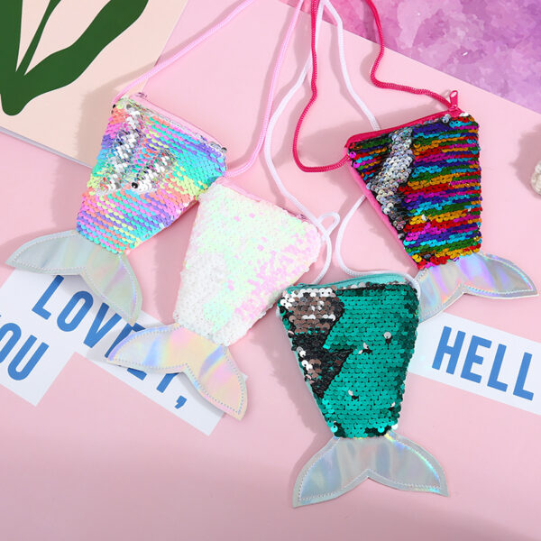 Wholesale Children's wallet fish tail sequins lanyard coin purse girl mermaid diagonal