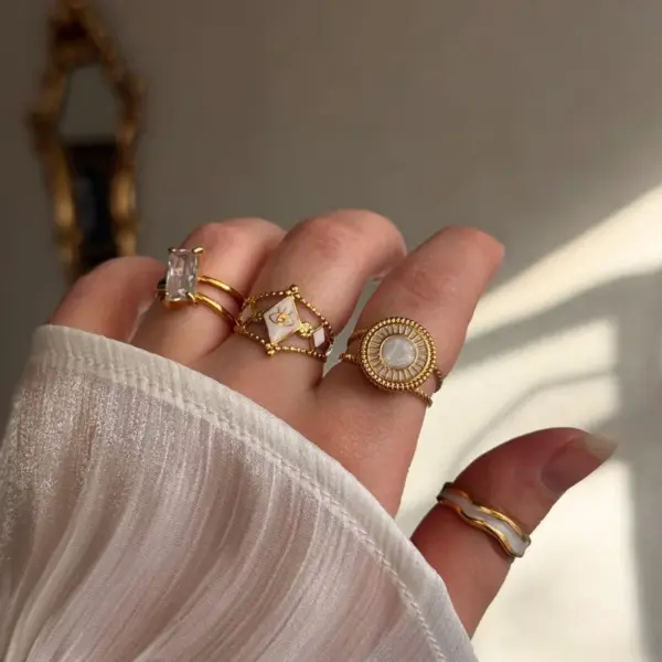 Elegant Stainless Steel Open Ring Adjustable Fashionable Personality Design For Index Finger Vintage Style Round Pattern