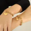 PVD Coated Real Gold Plated 18K Gold Heart Shape Titanium Steel Fashion Waterproof Non Tarnish 304 Stainless Steel Bracelets