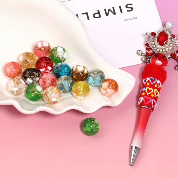 Wholesale 16mm love pottery gold foil round beads color sequins dyed core beaded diy jewelry accessories mobile phone chain beads