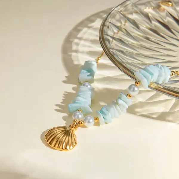 Wholesale PVD Coated Real Gold Plated 18K Gold Starfish Shell 304 Stainless Steel Vacation Marine Style Waterproof Non Tarnish 304 Stainless Steel Pendant Necklace