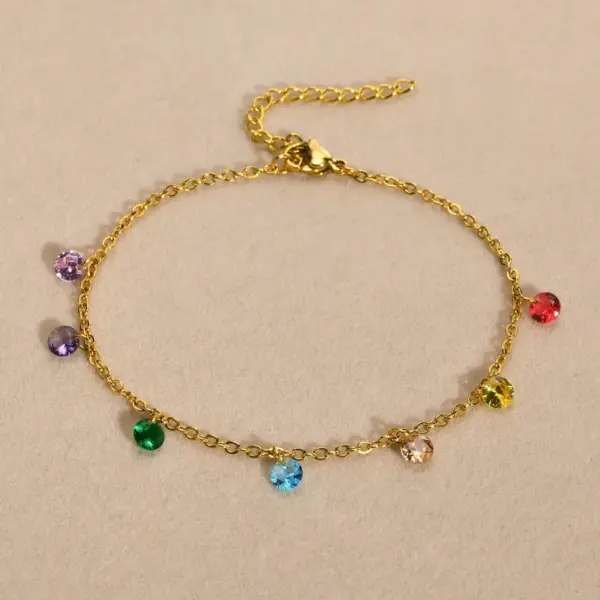 oly-b0b96e939159169f112bf907f1776dee Wholesale Jewelry Simple Style Geometric Stainless Steel Zircon Gold Plated Plating Inlay Anklet