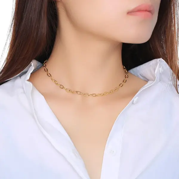 201 Stainless Steel Solid Color PVD Coated 18K Gold Plated Real Gold Plated Simple Style Waterproof Non Tarnish Patchwork Cable Chain Necklace