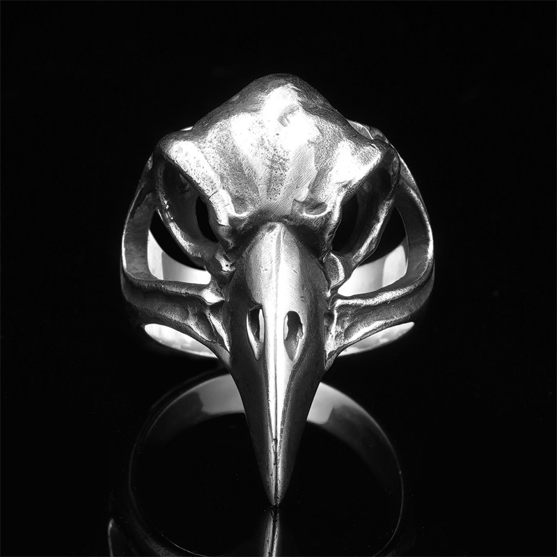 Wholesale Punk Dark Crow Skull Thai Sier Skull Bird Head Open Ring