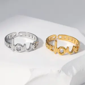 Wholesale PVD Coated Real Gold Plated Letter Stainless Steel Fashion Waterproof Non Tarnish Open Ring
