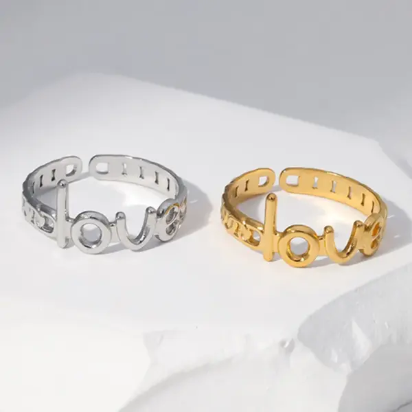 Wholesale PVD Coated Real Gold Plated Letter Stainless Steel Fashion Waterproof Non Tarnish Open Ring