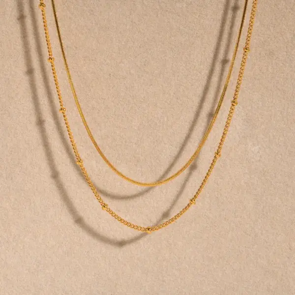 PVD Coated Real Gold Plated Solid Color 201 Stainless Steel IG Style Simple Style Waterproof Non Tarnish 201 Stainless Steel Double Layer Necklaces