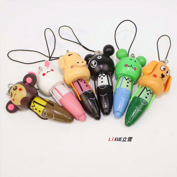 Wholesale Creative Student Office Stationery Cute and Wind Wooden Cartoon Animal Ballpoint Pen Mini Pendant Short Pen