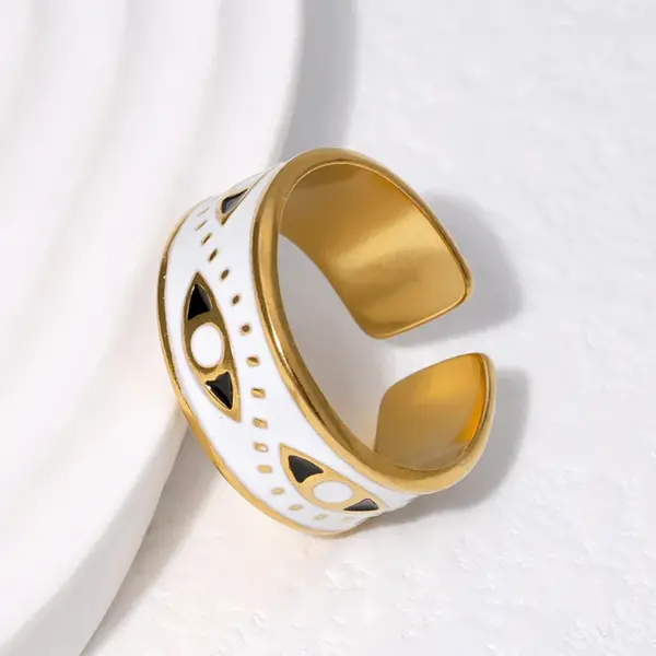Wholesale PVD Coated Real Gold Plated 18K Gold Eye 304 Stainless Steel Punk Waterproof Non Tarnish Open Rings