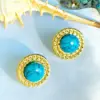 Wholesale 1 Pair Retro Round Inlay 304 Stainless Steel Natural Stone Ear Studs