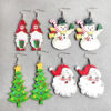 Wholesale Christmas Snowman Red and Black Plaid Lantern Wood Earrings