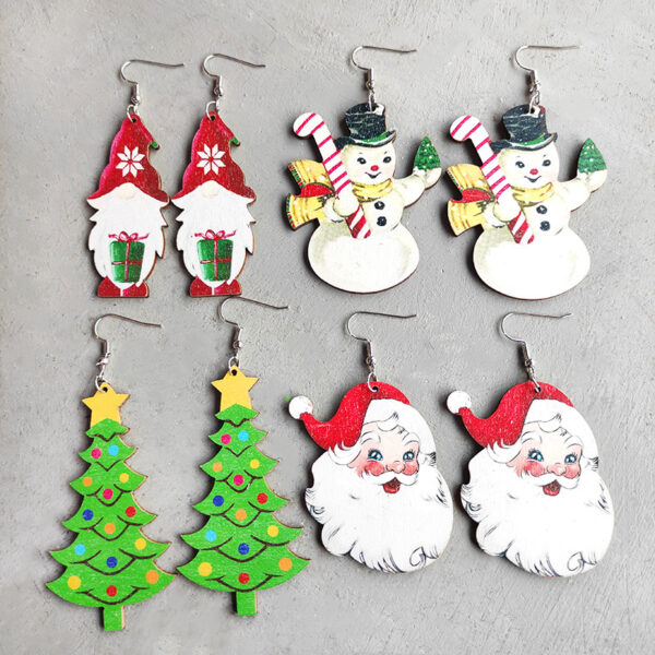Wholesale Christmas Snowman Red and Black Plaid Lantern Wood Earrings