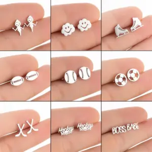 Wholesale PVD Coated Real Gold Plated Letter Skates Ball Stainless Steel Simple Style Waterproof Non Tarnish Ear Studs