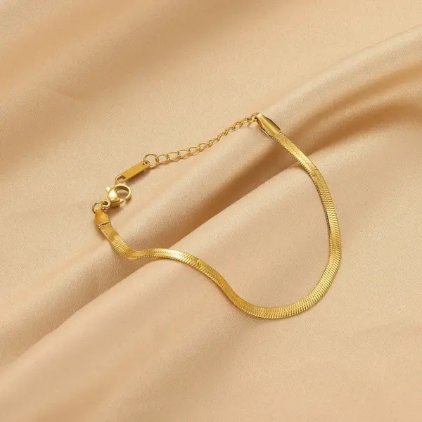Wholesale 304 Stainless Steel Solid Color PVD Coated Stone-Free 18K Real Gold Plated Elegant Lady Snake Chain Lobster Trigger Clasp Closure Bracelets
