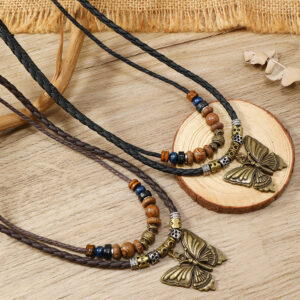 oly-b0defae2efb9993401be6c3a9735c12f Wholesale retro butterfly alloy multi-layer wooden beads knotted hand-woven necklace jewelry
