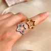Wholesale PVD Coated Real Gold Plated 18K Gold Pentagram 201 Stainless Steel Casual Retro Simple Style Waterproof Non Tarnish Adjustable Ring