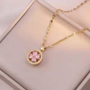 X0724 Gold Pink Pink Rotating Heart--1 Necklace {Pendant Together}