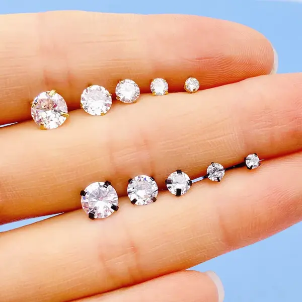 Wholesale Simple Style Round Stainless Steel Inlay Zircon Ear Studs 1 Piece