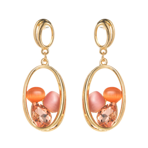 Wholesale European and American Ins Style Exaggerated Long Earrings S925 Silver Needle Inlaid with Diamond Cat's Eye Stone Personalized High-End Elegant Earrings for Women