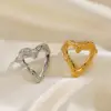 Wholesale PVD Coated 18K Gold Plated Heart Shape 304 Stainless Steel Retro Waterproof Non Tarnish Open Rings