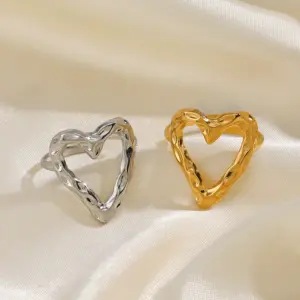Wholesale PVD Coated 18K Gold Plated Heart Shape 304 Stainless Steel Retro Waterproof Non Tarnish Open Rings