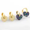 Wholesale Fashion Heart Inlaid Zircon Copper Artificial Gemstones 18k Gold Plated Earrings