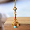 Wholesale Hot Selling Lao Thailand Saujin Inlaid Turquoise South Red Personalized Pipa Pendant Harp Pendant Temperament Clavicle Chain
