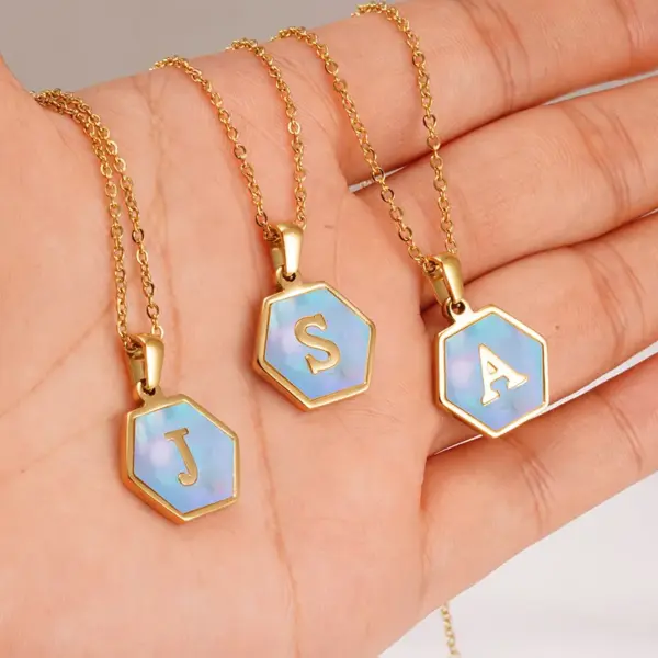 Wholesale Retro Letter Titanium Steel Pendant Necklace Inlay Shell Stainless Steel Necklaces