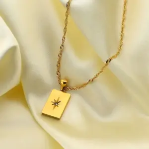 Wholesale Rectangular Sunlight Pendant 18k Gold Plated Stainless Steel Necklace