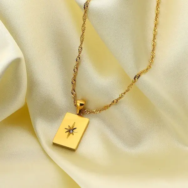 Wholesale Rectangular Sunlight Pendant 18k Gold Plated Stainless Steel Necklace
